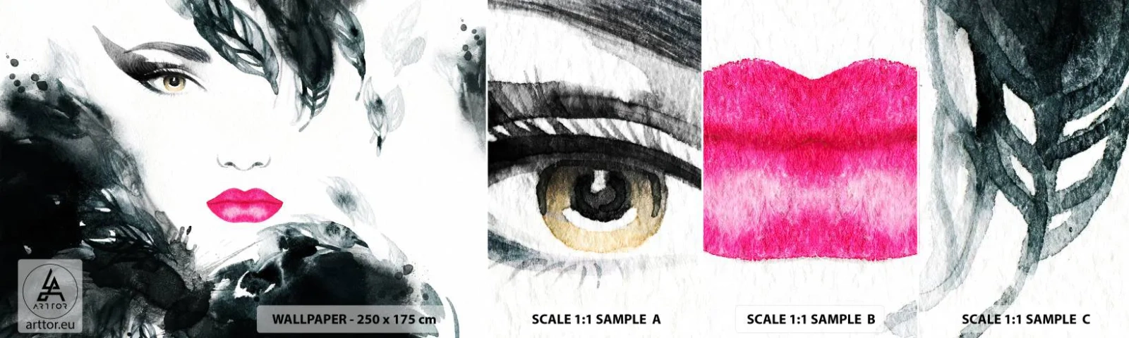 Campione di Fotomurale Adesivo Deluxe Sticker - Attenzione! Femme fatale - Astrazione, Volto di donna, Ritratto di una donna - 100x30 cm