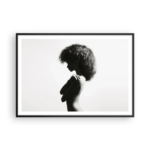 Poster in cornice nera - Una sottile silhouette di una donna in tonalità di bianco e nero su uno sfondo chiaro - 100x70cm - Come un fiore su un gambo snello - Decorazione murale moderna per soggiorno e camera da letto ARTTOR