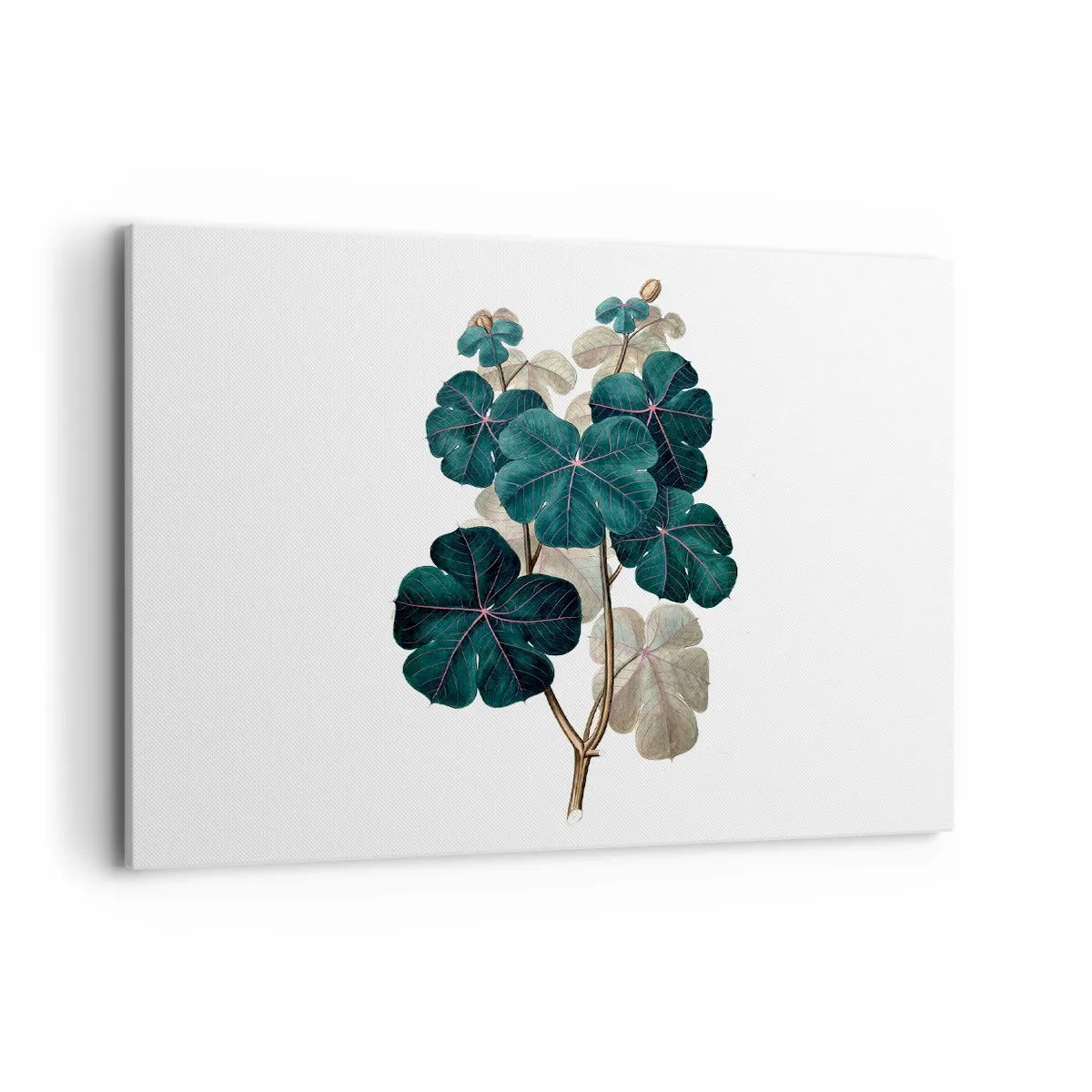 Quadro su tela - Stampe su Tela - Illustrazione botanica con foglie nei toni del verde e del beige - 100x70cm - Dal vecchio erbario - Decorazione murale moderna per soggiorno e camera da letto ARTTOR