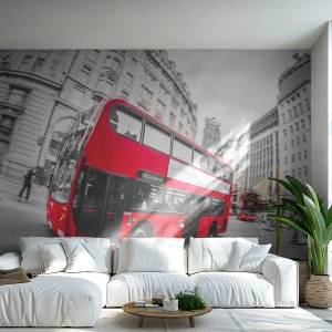 Fotomurali Autoadesivo Deluxe Sticker - Londra tradizionalmente: by bus - Città, Londra, Autobus rosso - 100x70 cm