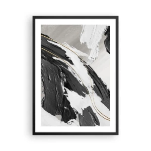 Poster in cornice nera - Pennellate astratte in nero, bianco e oro - 50x70cm - Astrazione con sfarzo - Decorazione murale moderna per soggiorno e camera da letto ARTTOR