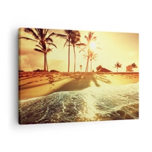 Quadro su tela - Stampe su Tela - Una spiaggia con palme illuminata da un caldo tramonto - 70x50cm - Pomeriggio in California - Decorazione murale moderna per soggiorno e camera da letto ARTTOR