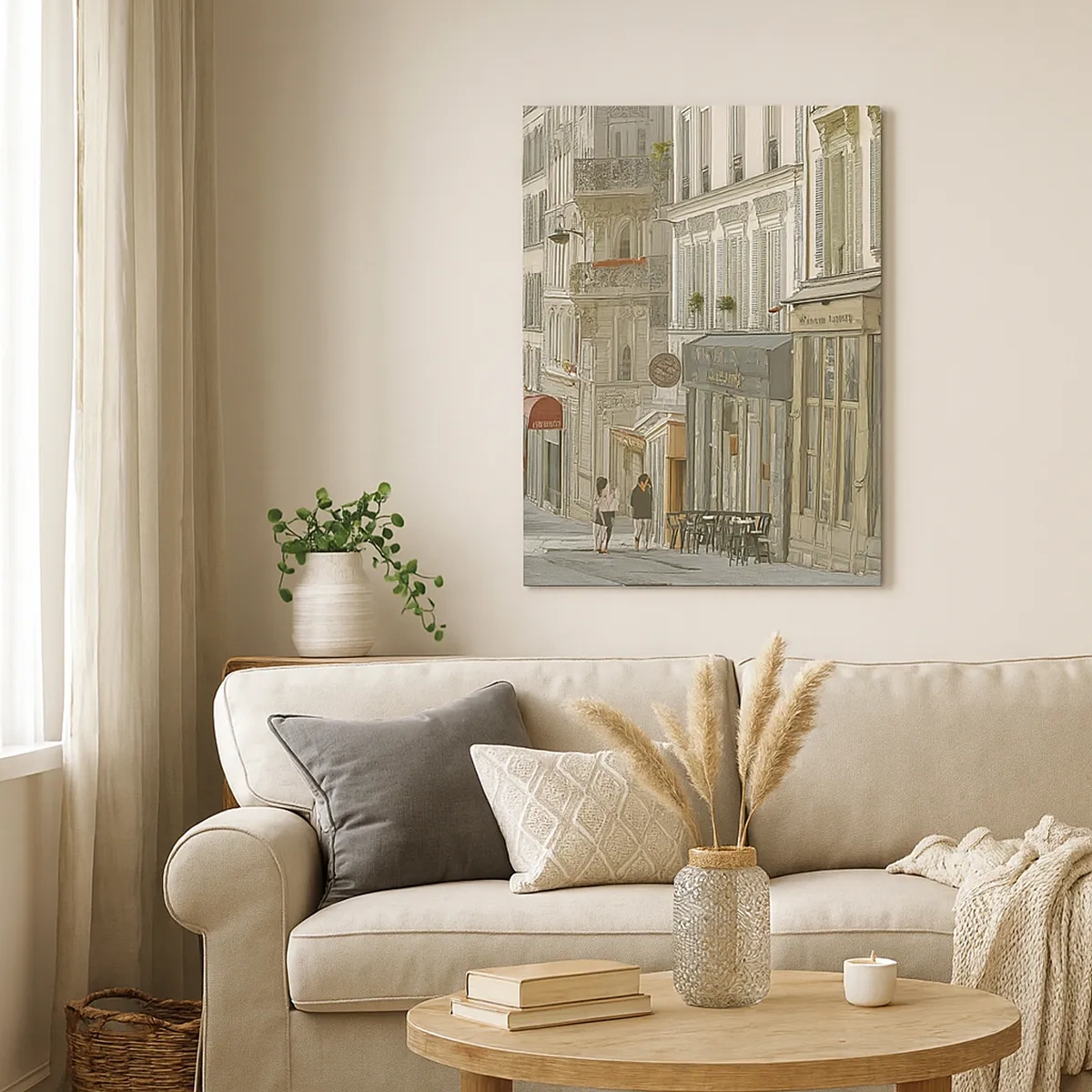Quadro su tela - Stampe su Tela - Illustrazione di una strada cittadina con caffè e negozi - 50x70cm - Gioie cittadine - Decorazione murale moderna per soggiorno e camera da letto ARTTOR