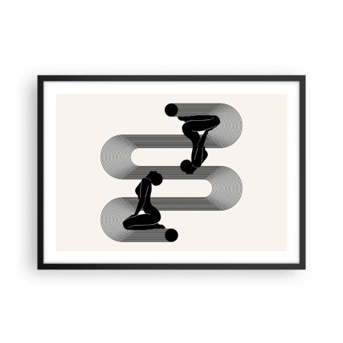 Poster in cornice nera - Sagome nere con linee geometriche su sfondo chiaro - 70x50cm - Simmetria sensuale - Decorazione murale moderna per soggiorno e camera da letto ARTTOR