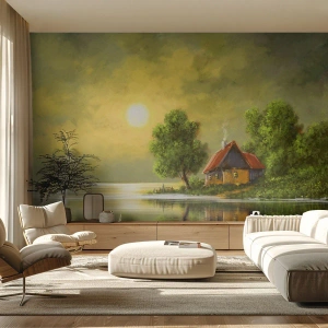 Fotomurali Premium Sand - Bello come un quadro - Paesaggio, Casetta di campagna, Barca a vela - 250x175 cm