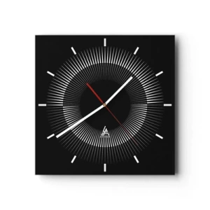 Orologio da parete - Orologio in Vetro - Cerchio grafico con raggi in bianco e nero - 30x30cm - Sole nero - Decorazione murale moderna per soggiorno e camera da letto ARTTOR