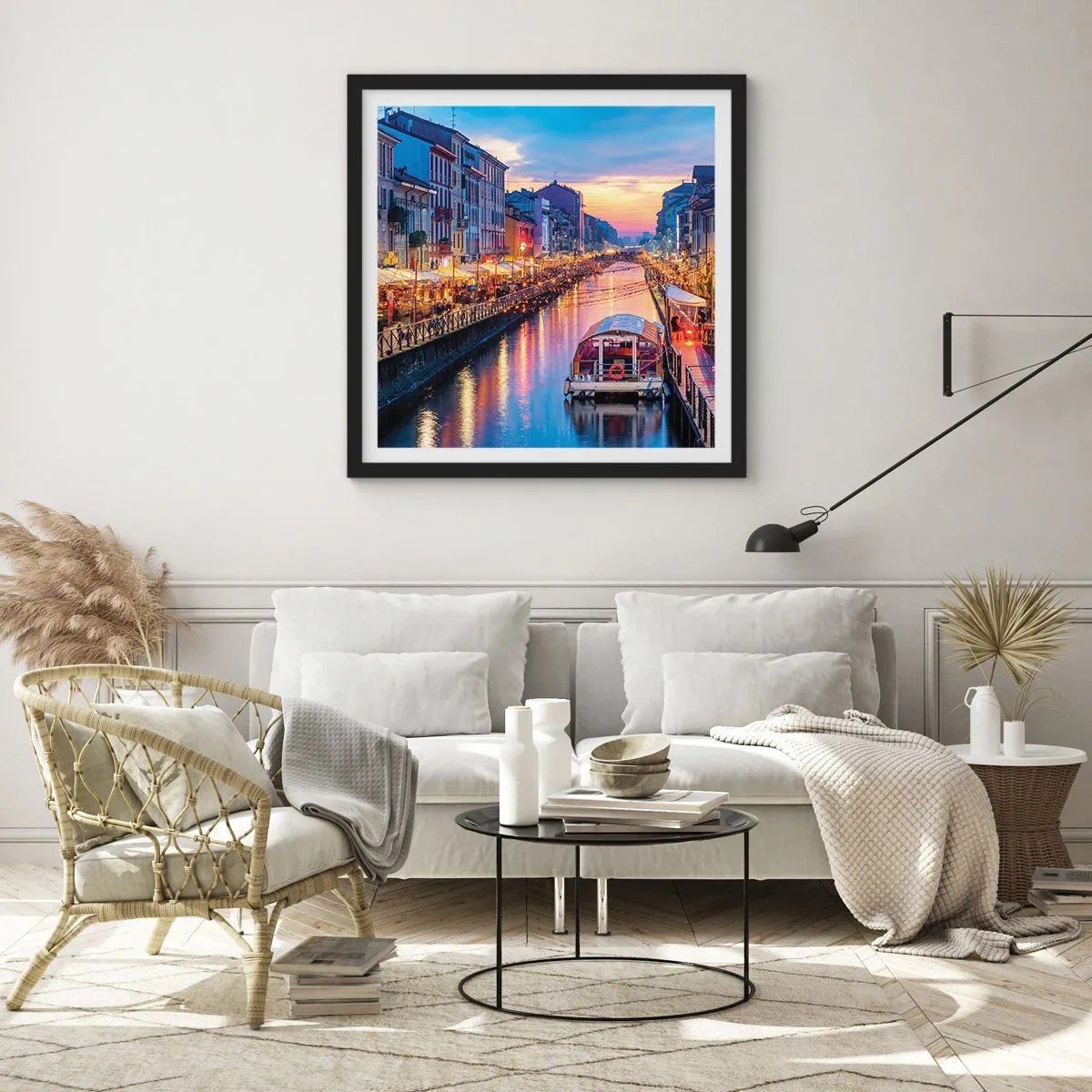 Poster in cornice nera - Sera di luce e di divertimento - 60x60 cm