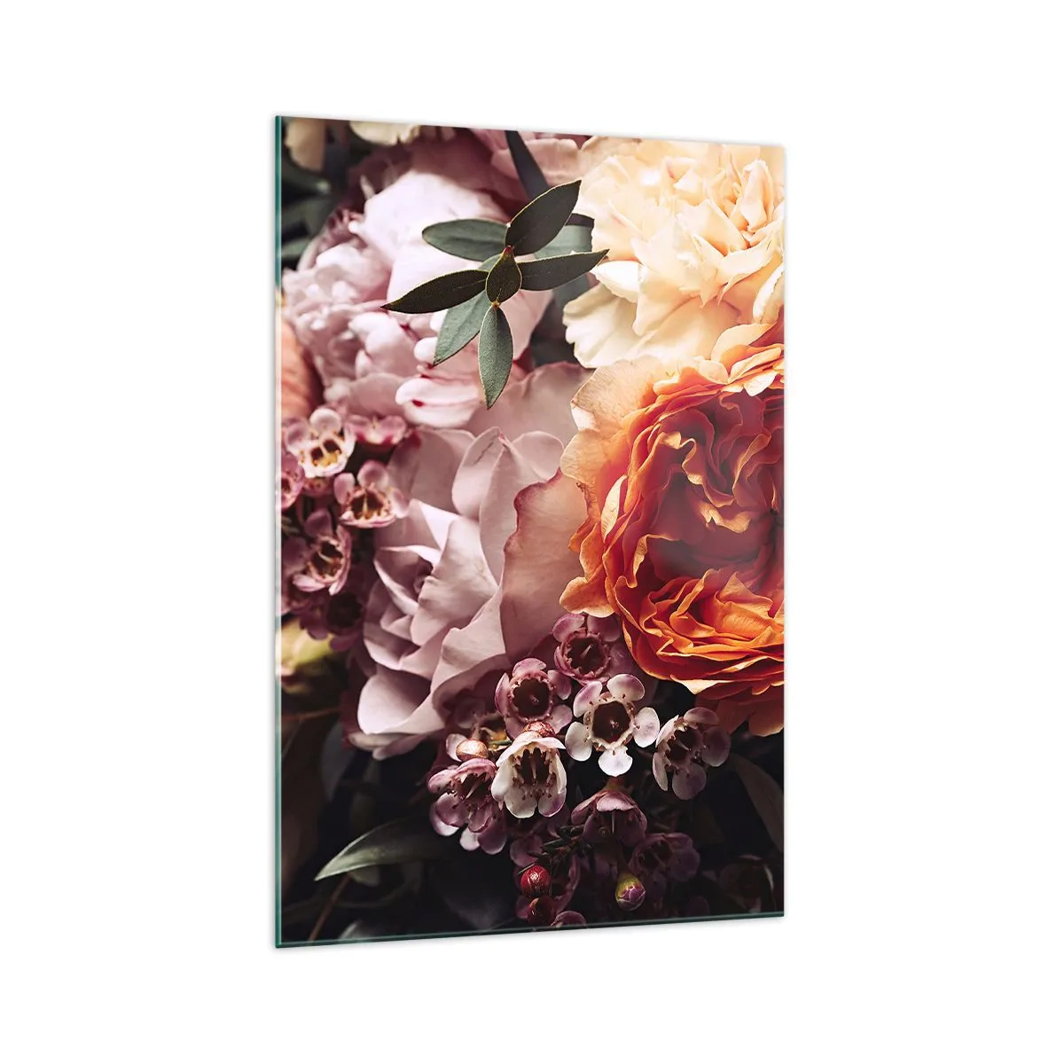 Quadro su vetro - Un primo piano di una composizione floreale colorata - 70x100cm - Avvolti dalla bellezza - Decorazione murale moderna per soggiorno e camera da letto ARTTOR