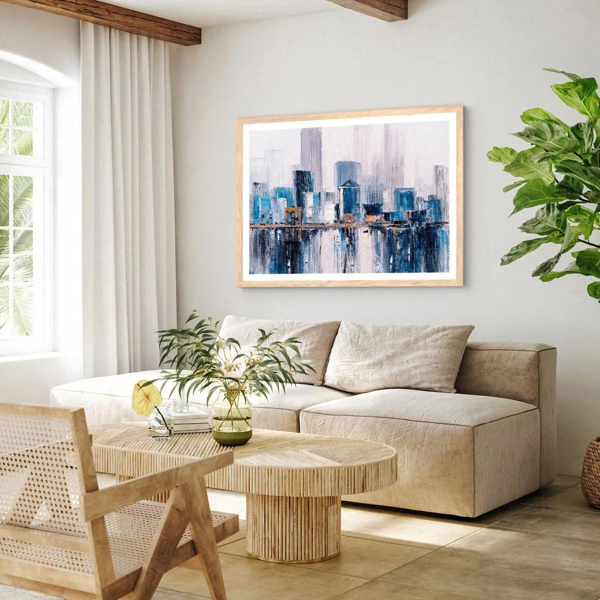 Poster in cornice rovere chiaro - Impressione di New York - 100x70 cm