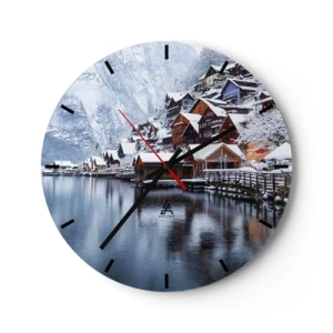 Orologio da parete - Orologio in Vetro - Paesaggio montano invernale con cottage sul lago - 30x30cm - Decorazione invernale - Decorazione murale moderna per soggiorno, cucina e camera da letto ARTTOR