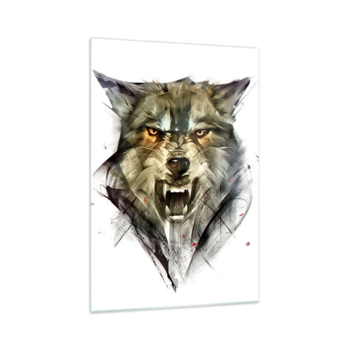 Quadro su vetro - Un lupo pericoloso in una forma dinamica e artistica - 70x100cm - Non si passa! - Decorazione murale moderna per soggiorno e camera da letto ARTTOR