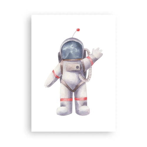 Poster - Illustrazione acquerello di un astronauta che saluta nello spazio - 50x70cm - Ci vediamo! - Decorazione murale moderna per soggiorno e camera da letto ARTTOR