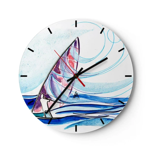 Orologio da parete - Orologio in Vetro - Una barca a vela in un mare in tempesta in una forma dinamica e astratta - 30x30cm - Con il vento al ritmo delle onde - Decorazione murale moderna per soggiorno, cucina e camera da letto ARTTOR