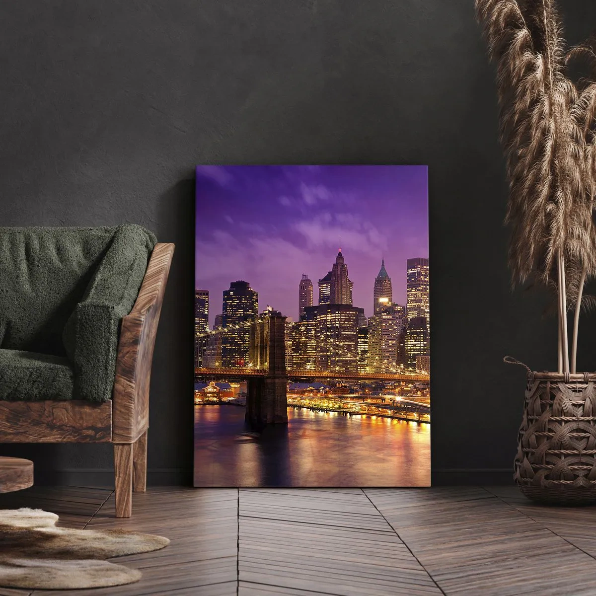 Quadro su tela - Stampe su Tela - Manhattan in viola e oro - 65x120 cm
