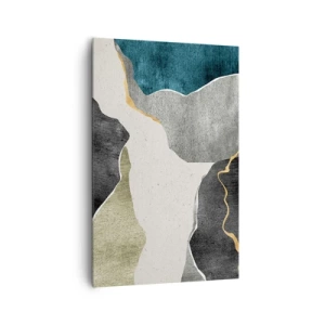 Quadro su tela - Stampe su Tela - Forme geometriche nei toni del grigio, verde e oro - 80x120cm - Composizione mosaico con filo d'oro - Decorazione murale moderna per soggiorno e camera da letto ARTTOR