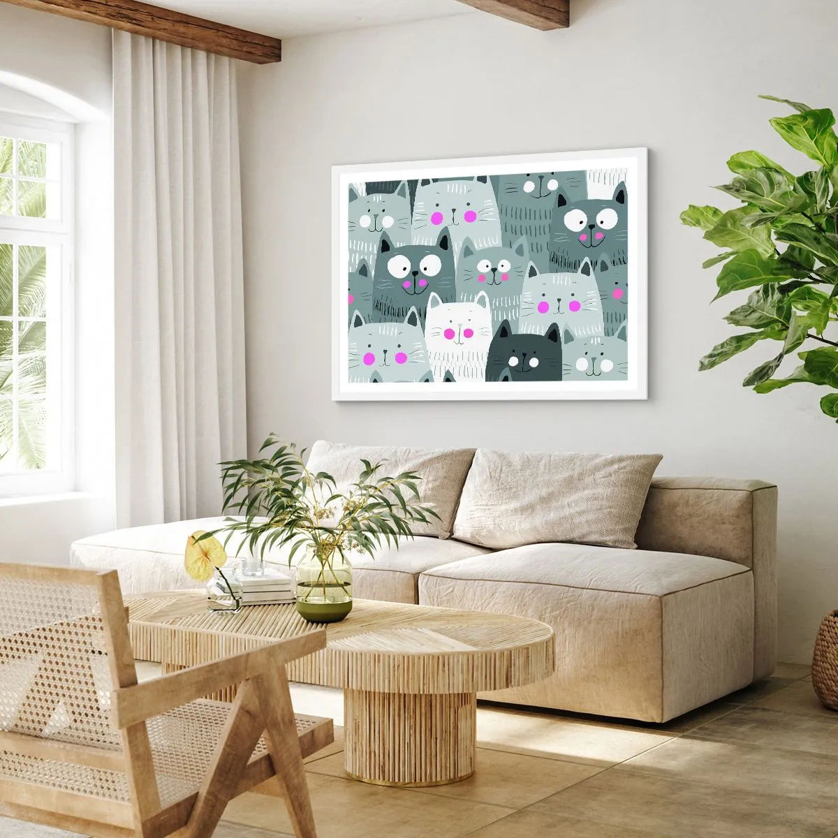 Poster in cornice bianca - Il mondo dei gatti - 100x70 cm