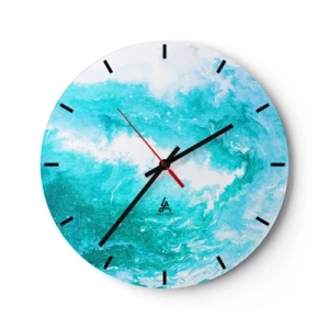 Orologio da parete - Orologio in Vetro - Onda astratta nei toni del blu e del turchese - 30x30cm - Nel vortice degli elementi - Decorazione murale moderna per soggiorno, cucina e camera da letto ARTTOR