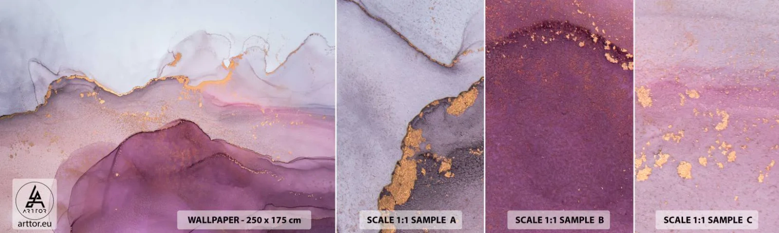 Campione Di Fotomurale Standard Eco - Onde di lilla e viola - Astrazione, Pezzo, Arte Moderna. - 100x30 cm