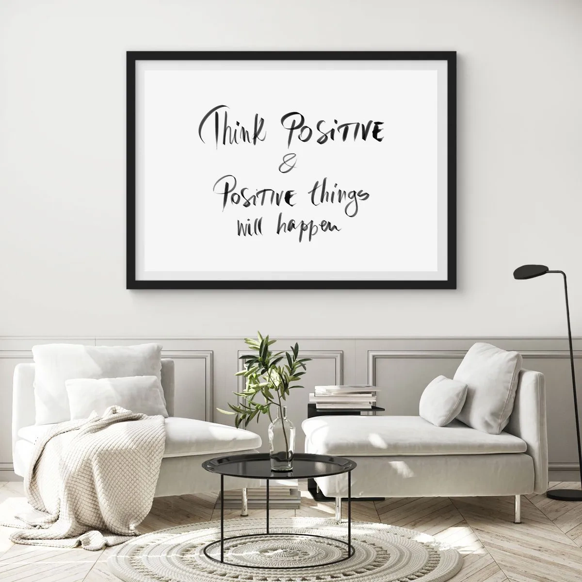 Poster in cornice nera - Lettering ispiratore in nero su sfondo bianco - 70x50cm - Come vivere? - Decorazione murale moderna per soggiorno e camera da letto ARTTOR