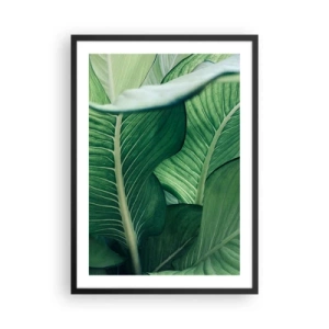 Poster in cornice nera - Primo piano delle foglie verdi di una pianta - 50x70cm - Una vita intensamente verde - Decorazione murale moderna per soggiorno e camera da letto ARTTOR