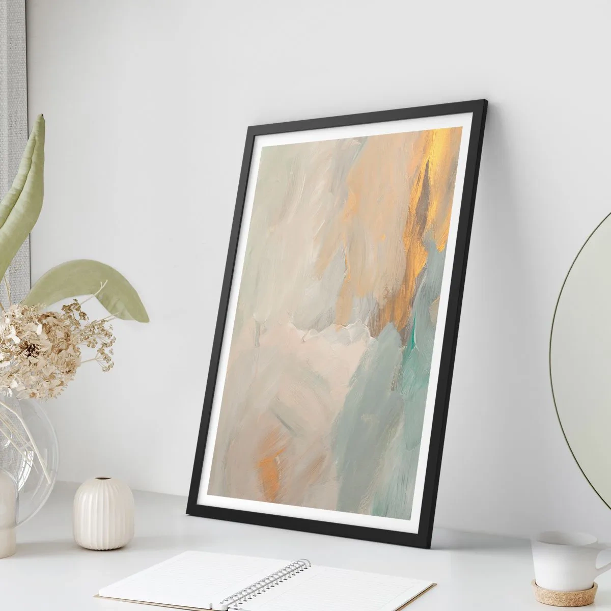 Poster in cornice nera - Composizione di pittura astratta in tonalità pastello - 50x70cm - Astrazione: il paese della mitezza - Decorazione murale moderna per soggiorno e camera da letto ARTTOR