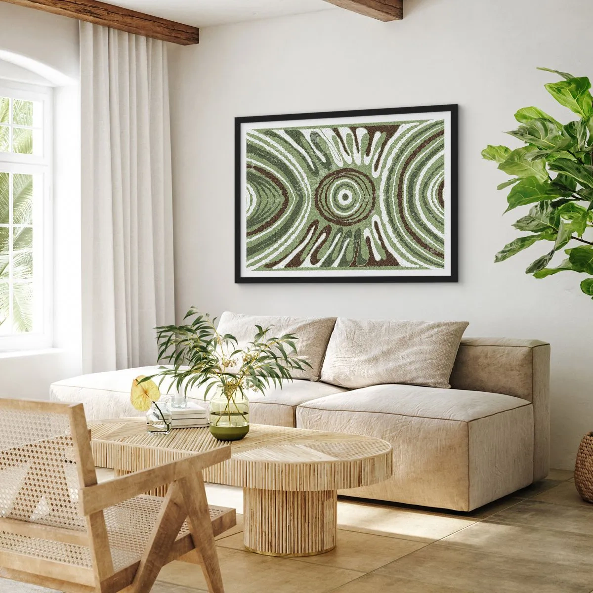 Poster in cornice nera - Motivi astratti nelle tonalità del verde e del marrone - 100x70cm - Esplosione di emozioni - Decorazione murale moderna per soggiorno e camera da letto ARTTOR