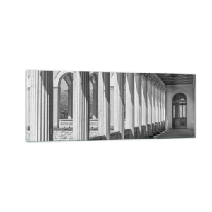 Quadro su vetro - Colonnato in stile classico in bianco e nero - 140x50cm - Portico soleggiato - Decorazione murale moderna per soggiorno e camera da letto ARTTOR