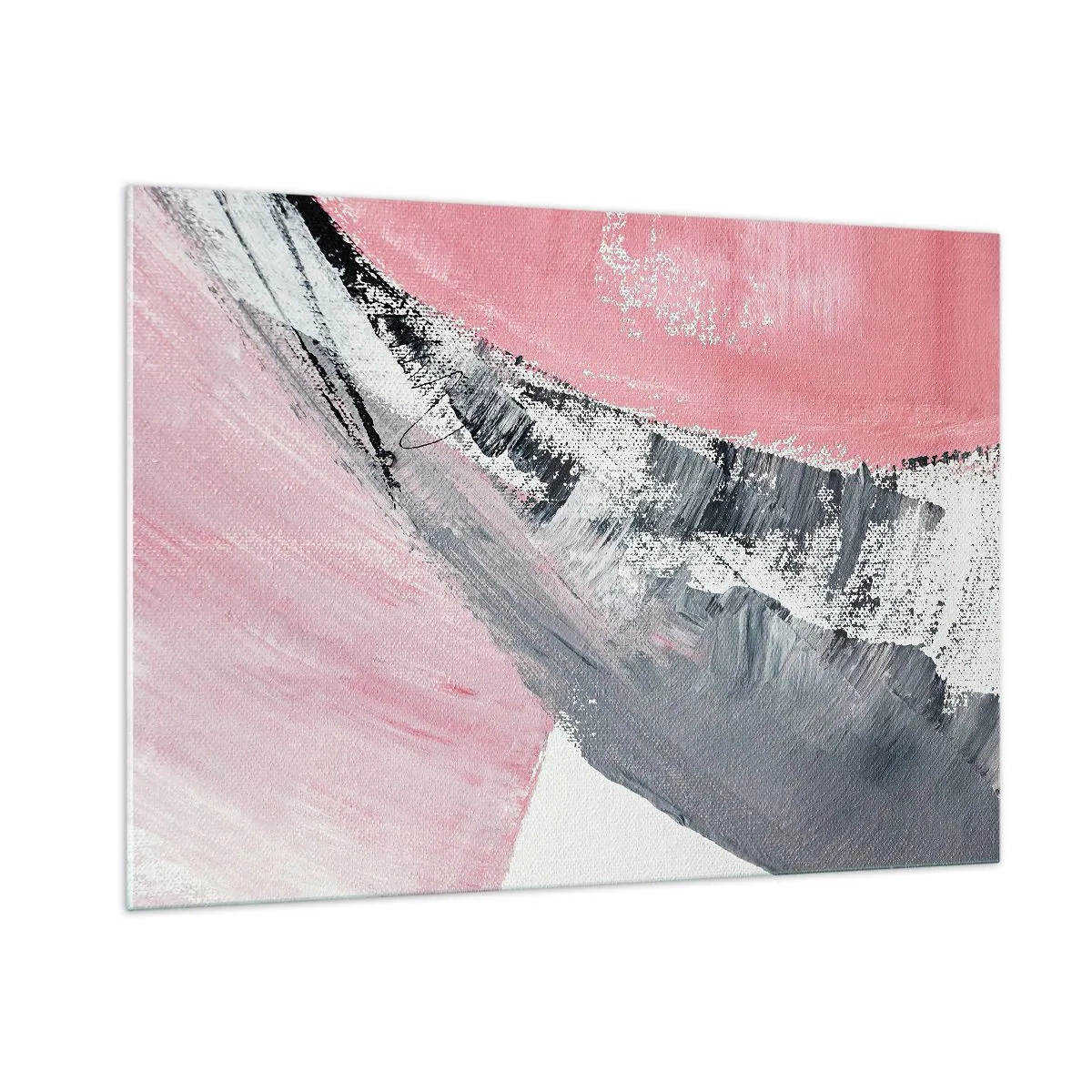 Quadro su vetro - Astrazione moderna in rosa, bianco e grigio con texture a pennellate - 100x70cm - Composizione abbinata - Decorazione murale moderna per soggiorno e camera da letto ARTTOR
