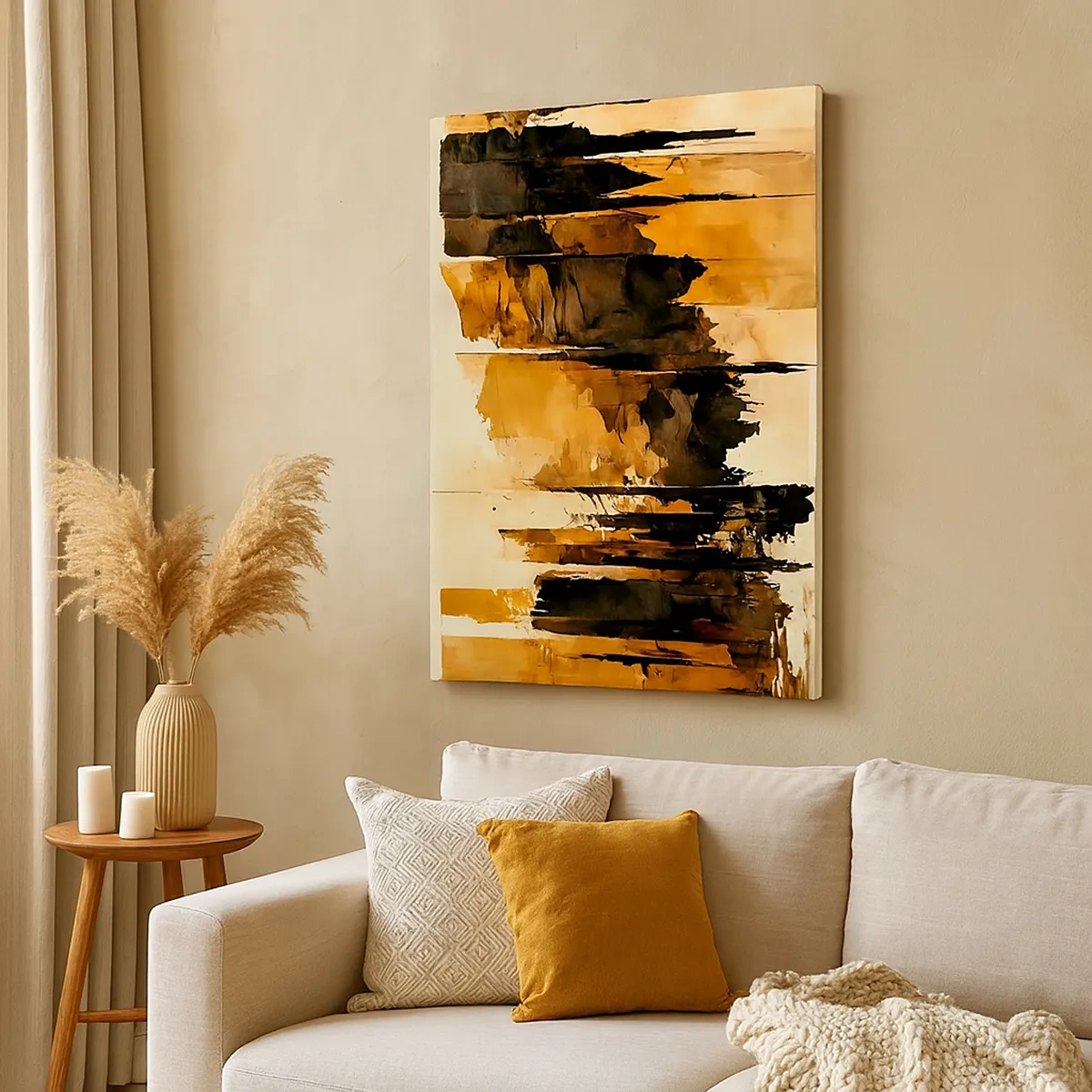 Quadro su tela - Stampe su Tela - Strisce astratte dorate e nere in una composizione artistica - 50x70cm - Armonia di nero e oro - Decorazione murale moderna per soggiorno e camera da letto ARTTOR