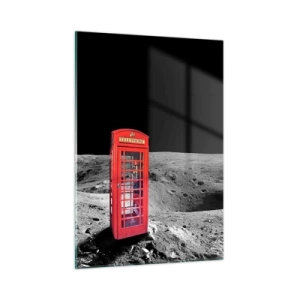 Quadro su vetro - Una cabina telefonica rossa sulla superficie lunare con un astronauta - 50x70cm - Scherzo cosmico - Decorazione murale moderna per soggiorno e camera da letto ARTTOR