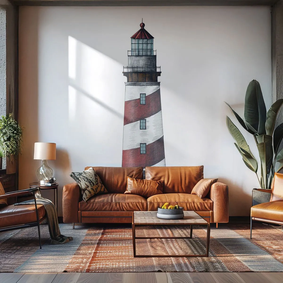 Fotomurali Standard Eco - Illustrazione di un faro con strisce rosse e bianche - 100x70cm - Sempre di guardia - Decorazione murale moderna per soggiorno e camera da letto ARTTOR