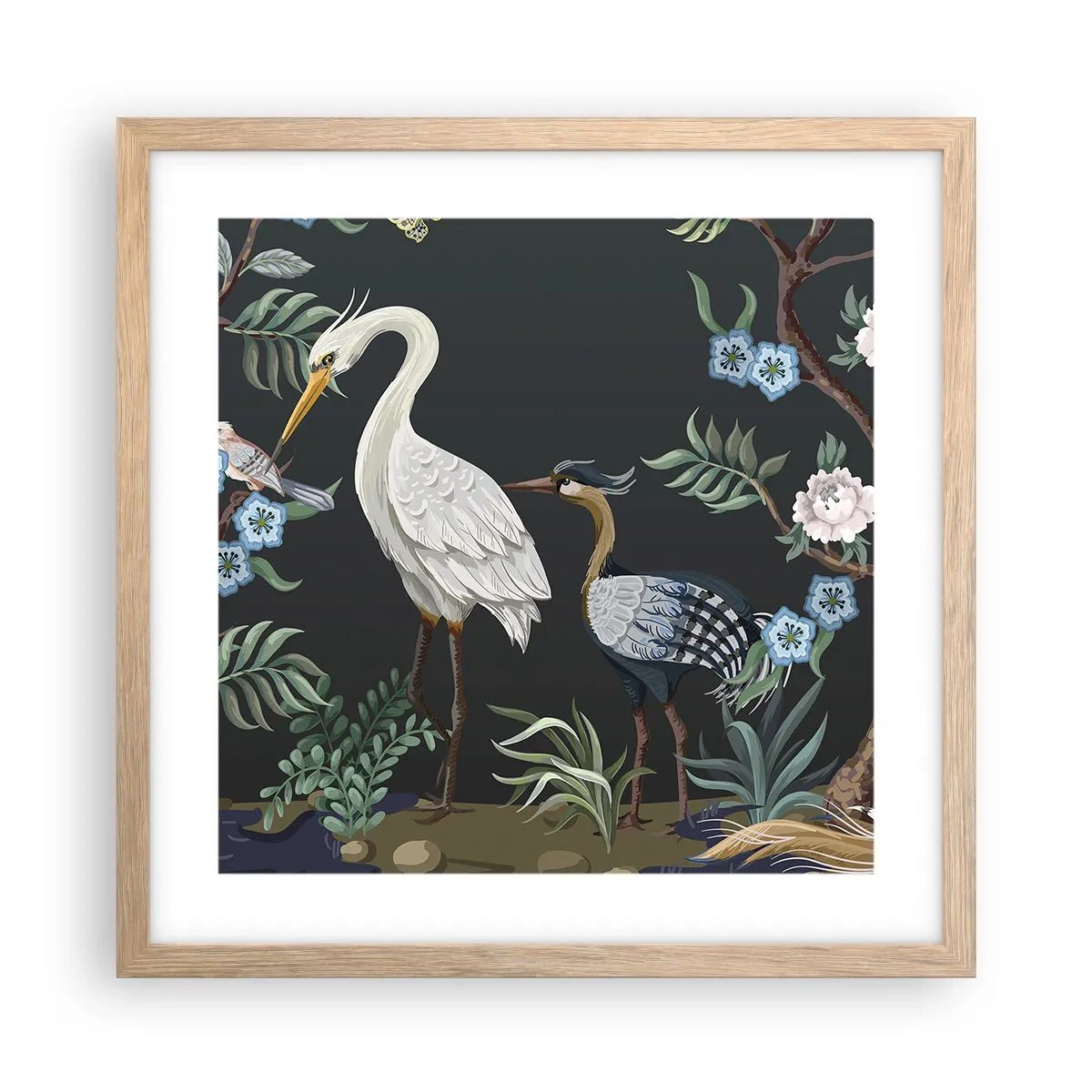 Poster in cornice rovere chiaro - La parata degli uccelli - 40x40 cm