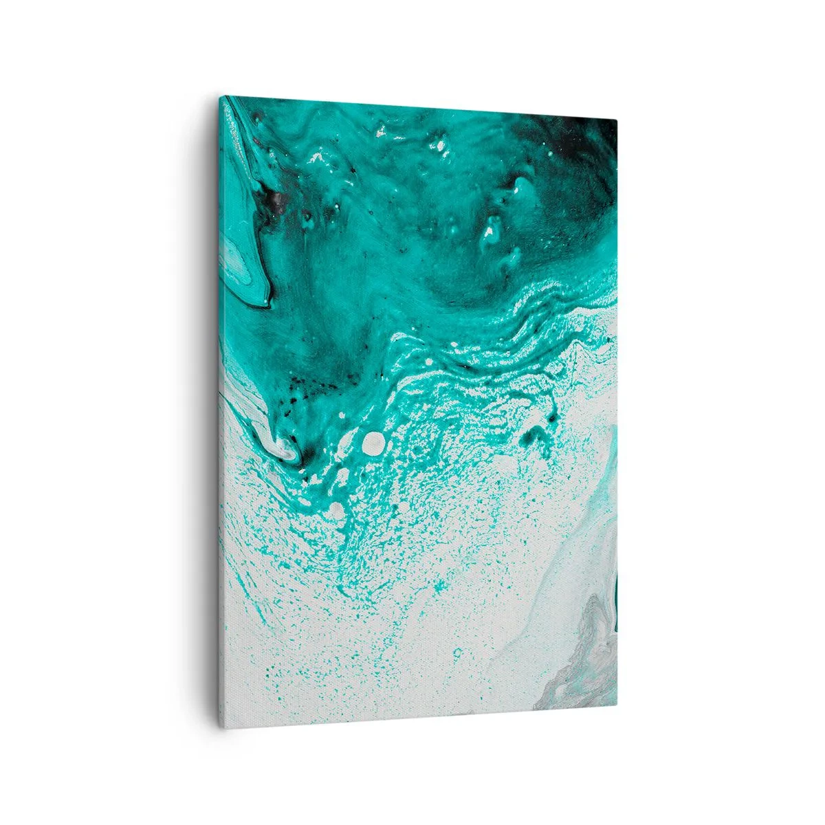 Quadro su tela - Stampe su Tela - Composizione astratta in tonalità turchesi su sfondo bianco - 50x70cm - Sciogliendosi nel bianco e nel turchese - Decorazione murale moderna per soggiorno e camera da letto ARTTOR