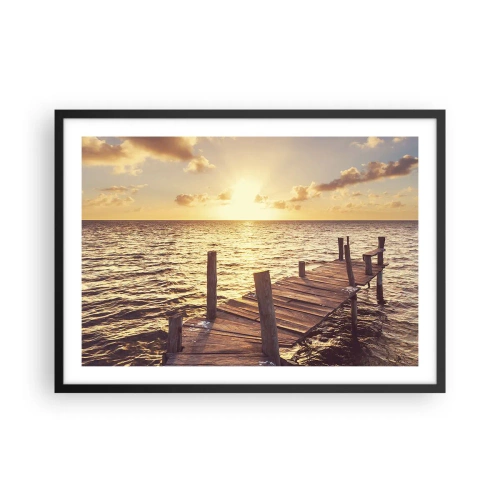 Poster in cornice nera - Un molo di legno che conduce verso il tramonto - 70x50cm - Il paese dorato della mitezza - Decorazione murale moderna per soggiorno e camera da letto ARTTOR