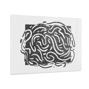 Quadro su vetro - Linee e punti astratti dinamici che creano una forma energica - 70x50cm - Astrazione: la danza della gioia - Decorazione murale moderna per soggiorno e camera da letto ARTTOR