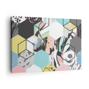 Quadro su tela - Stampe su Tela - Motivo esagonale geometrico con dettagli astratti colorati - 70x50cm - Esagoni e cubi in sei tonalità - Decorazione murale moderna per soggiorno e camera da letto ARTTOR