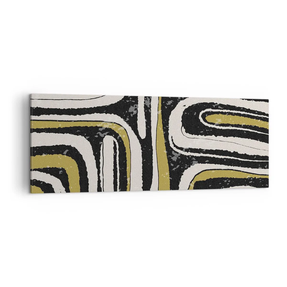 Quadro su tela - Stampe su Tela - Motivo astratto in nero, bianco e oro - 140x50cm - Composizione: strade e vicoli - Decorazione murale moderna per soggiorno e camera da letto ARTTOR