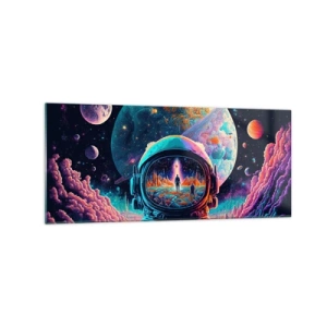 Quadro su vetro - Astronauta nello spazio con un paesaggio planetario colorato - 120x50cm - I filosofi non l'avevano pensato - Decorazione murale moderna per soggiorno e camera da letto ARTTOR