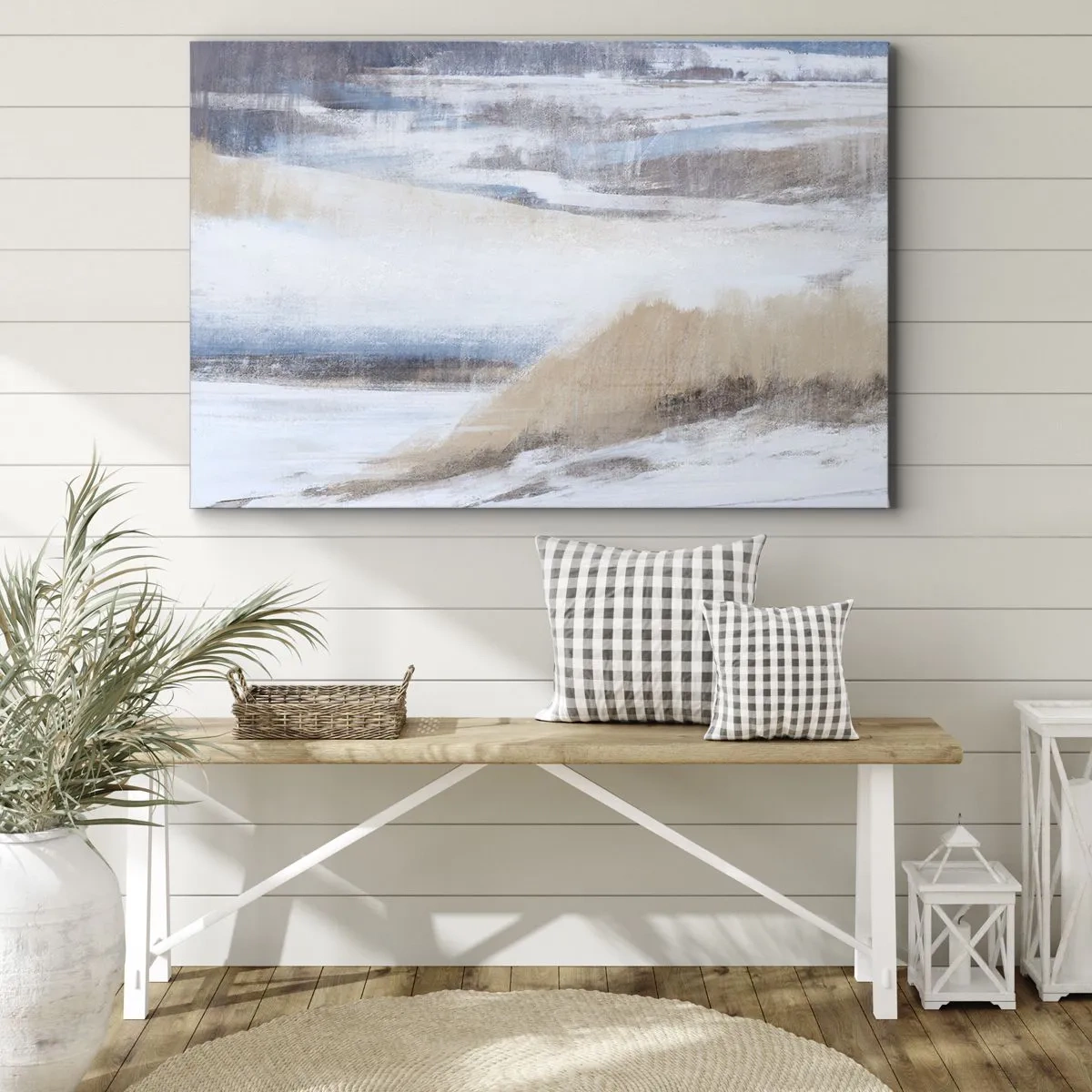 Quadro su tela - Stampe su Tela - Paesaggio invernale astratto nei toni del bianco e del blu - 120x80cm - Composizione invernale - Decorazione murale moderna per soggiorno e camera da letto ARTTOR
