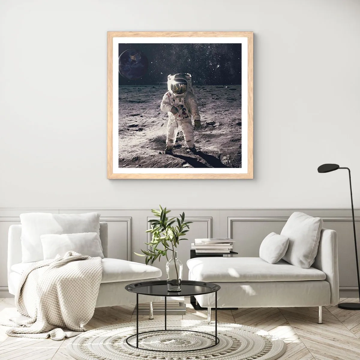 Poster in cornice rovere chiaro - Saluti dalla luna - 30x30 cm