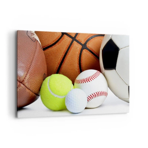 Quadro su tela - Stampe su Tela - Palloni di varie discipline sportive - 120x80cm - La palla ci unisce! - Decorazione murale moderna per soggiorno e camera da letto ARTTOR