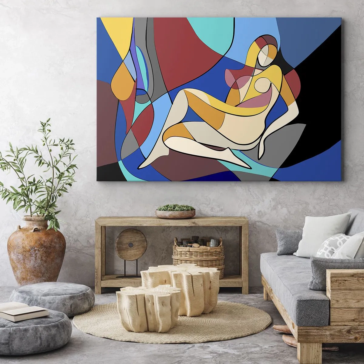 Quadro su tela - Stampe su Tela - Nudo colorato in stile cubista - 100x70cm - Nudo cubista - Decorazione murale moderna per soggiorno e camera da letto ARTTOR