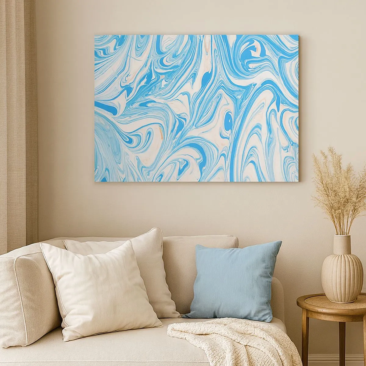 Quadro su tela - Stampe su Tela - Vortici astratti in stile marmo blu e bianco - 70x50cm - Acquitrino in turchese - Decorazione murale moderna per soggiorno e camera da letto ARTTOR