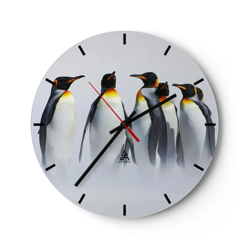 Orologio da parete - Orologio in Vetro - Un gruppo di pinguini contro la nebbia - 30x30cm - Incontro in abito da sera - Decorazione murale moderna per soggiorno, cucina e camera da letto ARTTOR