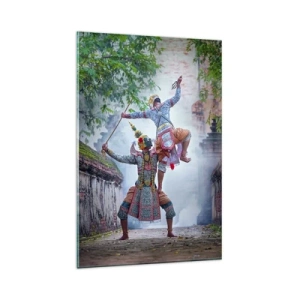 Quadro su vetro - Danza tradizionale in un ambiente storico con un muro e alberi - 80x120cm - Danza terribilmente bella - Decorazione murale moderna per soggiorno e camera da letto ARTTOR
