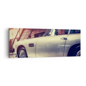 Quadro su tela - Stampe su Tela - Un'auto d'epoca in un elegante garage con interni industriali - 140x50cm - La classicità non invecchia - Decorazione murale moderna per soggiorno e camera da letto ARTTOR