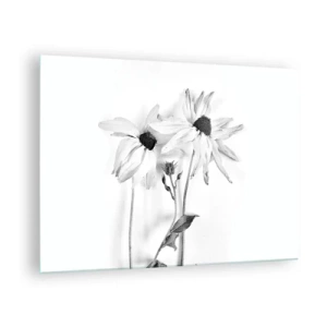Quadro su vetro - Fiori bianchi e neri in stile minimalista - 70x50cm - Nessuno vuole essere solo - Decorazione murale moderna per soggiorno e camera da letto ARTTOR