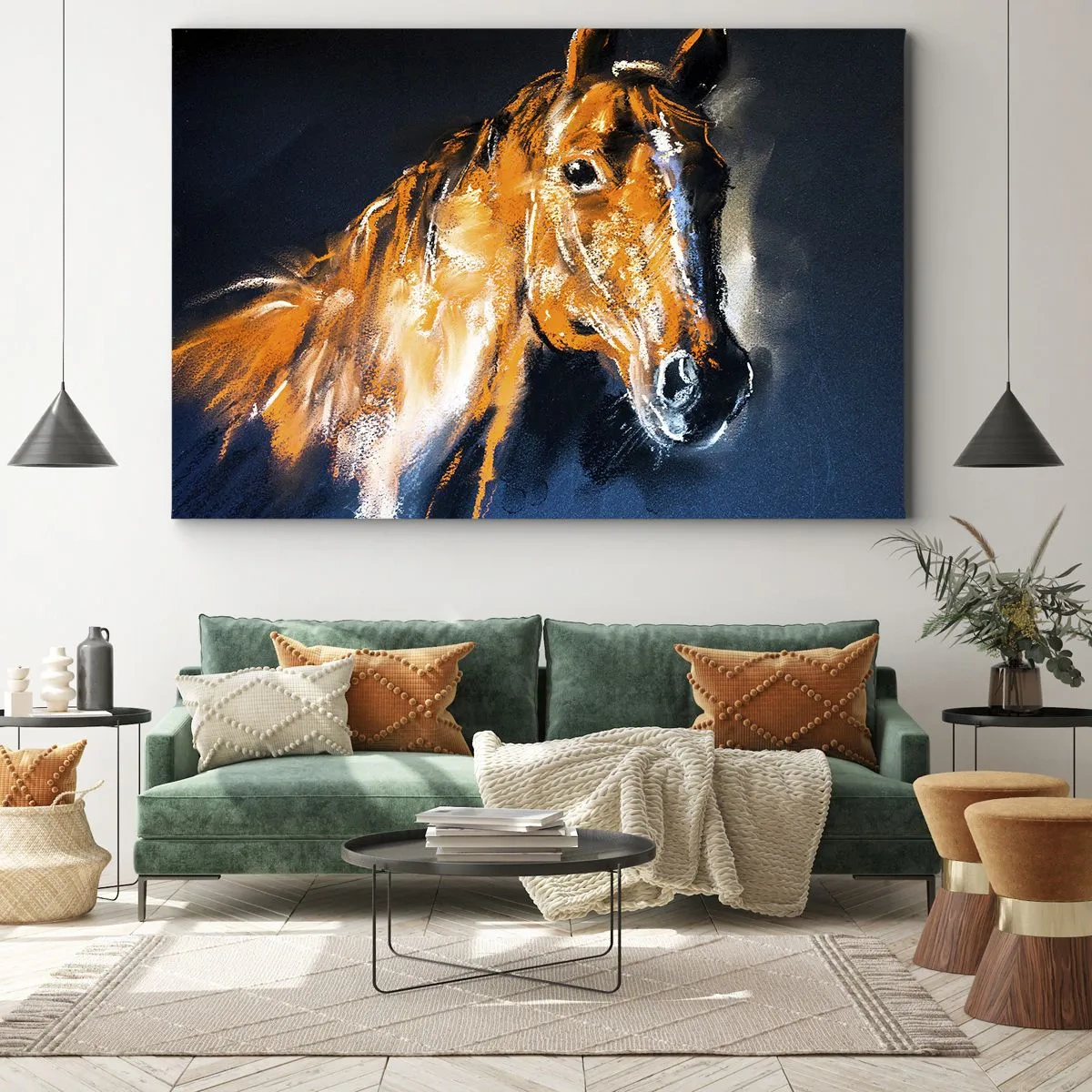 Quadro su tela - Stampe su Tela - Ritratto di un cavallo in stile dinamico e pittorico - 70x50cm - Allora, andiamo? - Decorazione murale moderna per soggiorno e camera da letto ARTTOR
