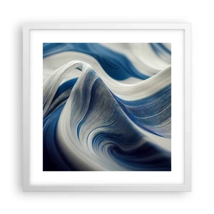 Poster in cornice bianca - Fluidità di blu e di bianco - 40x40 cm