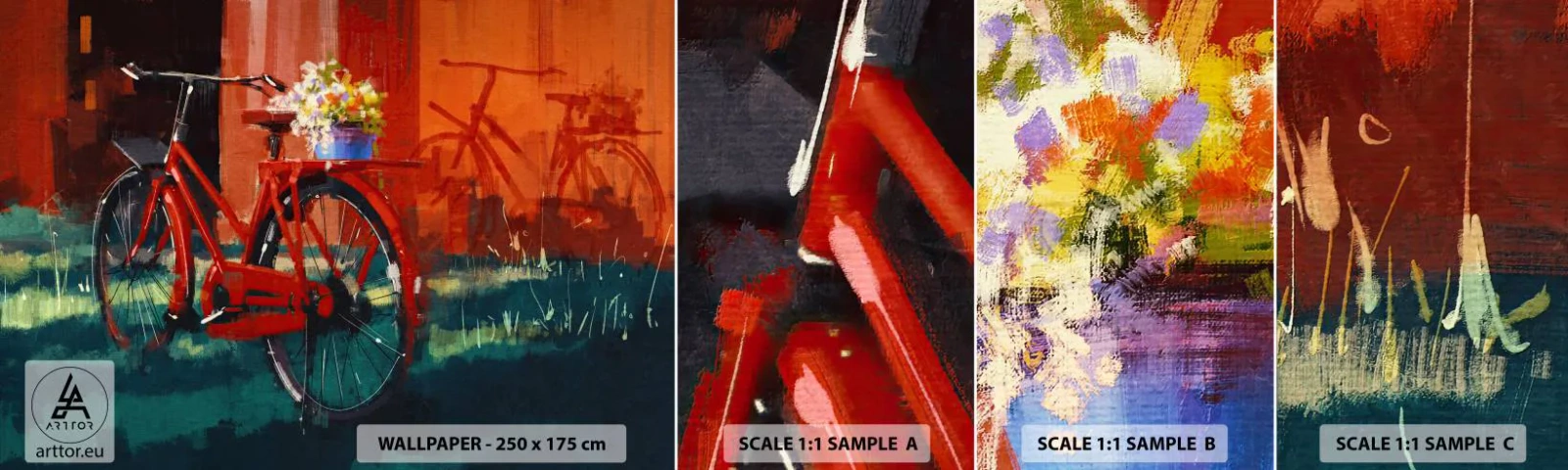 Campione Di Fotomurale Standard Eco - I want to ride my bicycle - Bicicletta d'epoca, Fiori in vaso, Viaggio - 100x30 cm